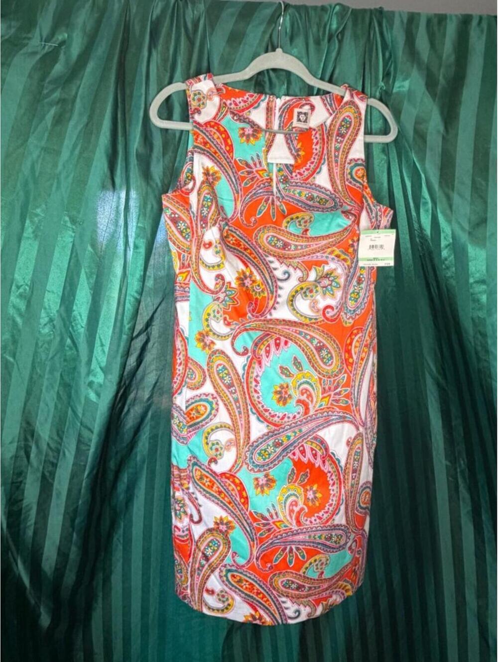 NWT Anne Klein Paisley Patterned Orange Multicolor Dress Tango/Aruba
